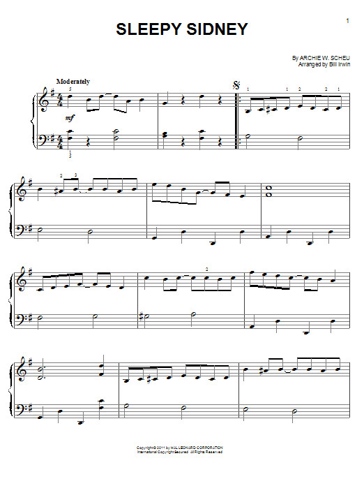 Archie W. Scheu Sleepy Sidney sheet music notes and chords. Download Printable PDF.