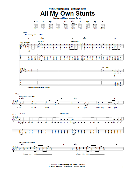 Learn to play Arctic Monkeys All My Own Stunts sheet music for Guitar Tab in minutes. Price: 7.8900$ Arctic Monkeys All My Own Stunts sheet music notes and chords arranged for Guitar Tab