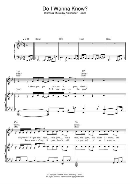 Arctic Monkeys Do I Wanna Know? sheet music notes and chords. Download Printable PDF.