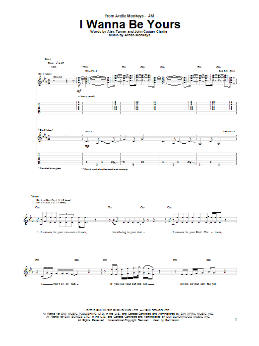 Arctic Monkeys I Wanna Be Yours Sheet Music Pdf Notes Chords Pop Score Guitar Tab Download Printable Sku