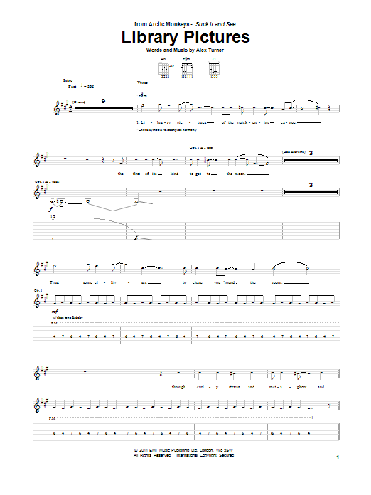 Arctic Monkeys Library Pictures sheet music notes and chords. Download Printable PDF.