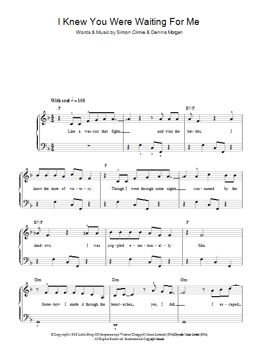 Aretha Franklin & George Michael I Knew You Were Waiting (For Me) sheet music notes and chords. Download Printable PDF.