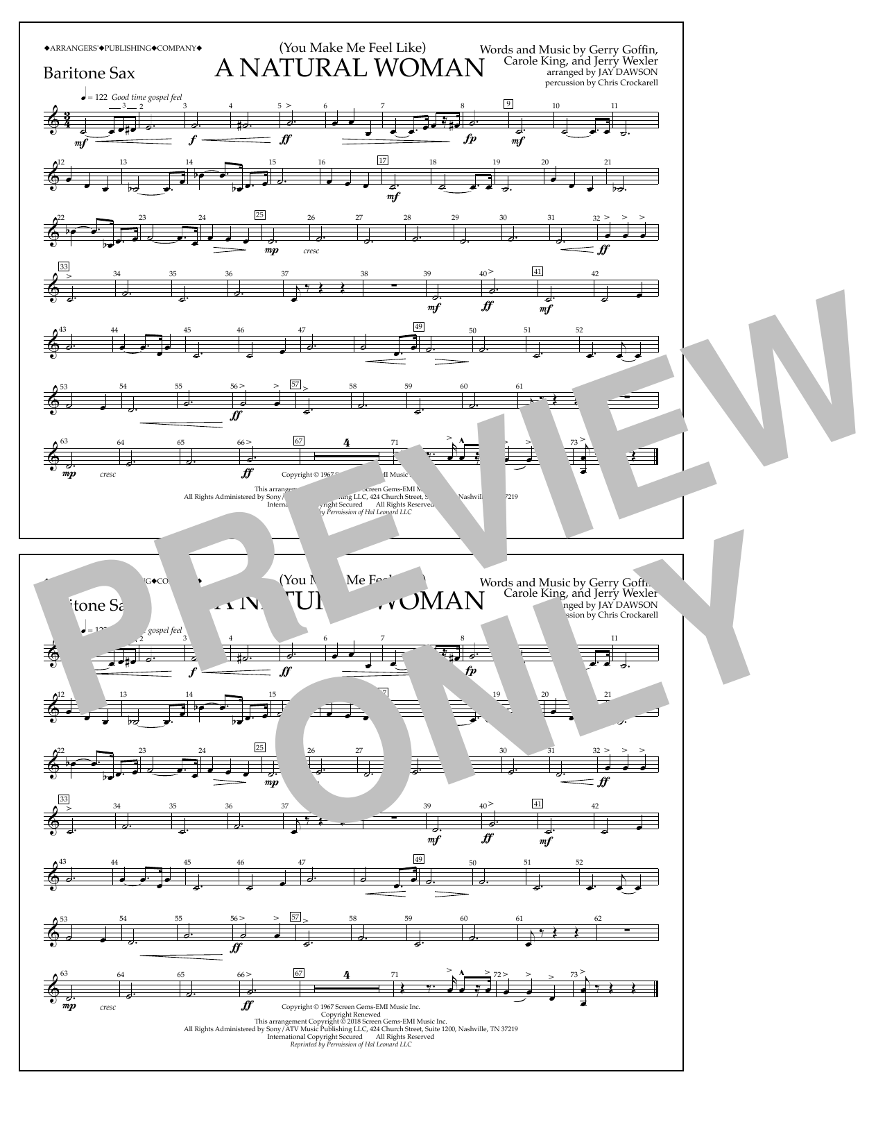 Learn to play Aretha Franklin (You Make Me Feel Like) A Natural Woman (arr. Jay Dawson) - Baritone Sax sheet music for Marching Band in minutes. Price: 7.8900$ Aretha Franklin (You Make Me Feel Like) A Natural Woman (arr. Jay Dawson) - Baritone Sax sheet music notes and chords arranged for Marching Band