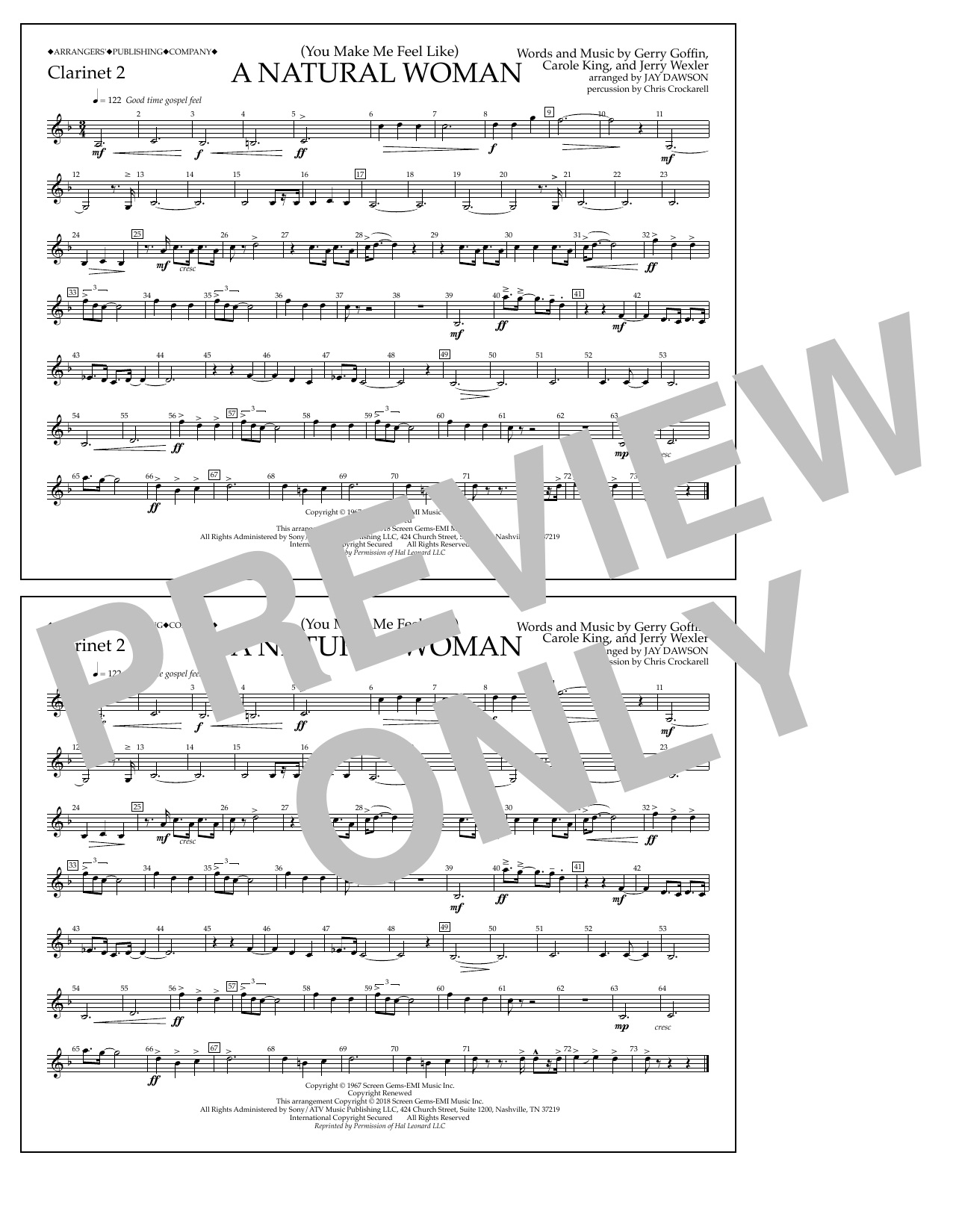 Learn to play Aretha Franklin (You Make Me Feel Like) A Natural Woman (arr. Jay Dawson) - Clarinet 2 sheet music for Marching Band in minutes. Price: 7.8900$ Aretha Franklin (You Make Me Feel Like) A Natural Woman (arr. Jay Dawson) - Clarinet 2 sheet music notes and chords arranged for Marching Band
