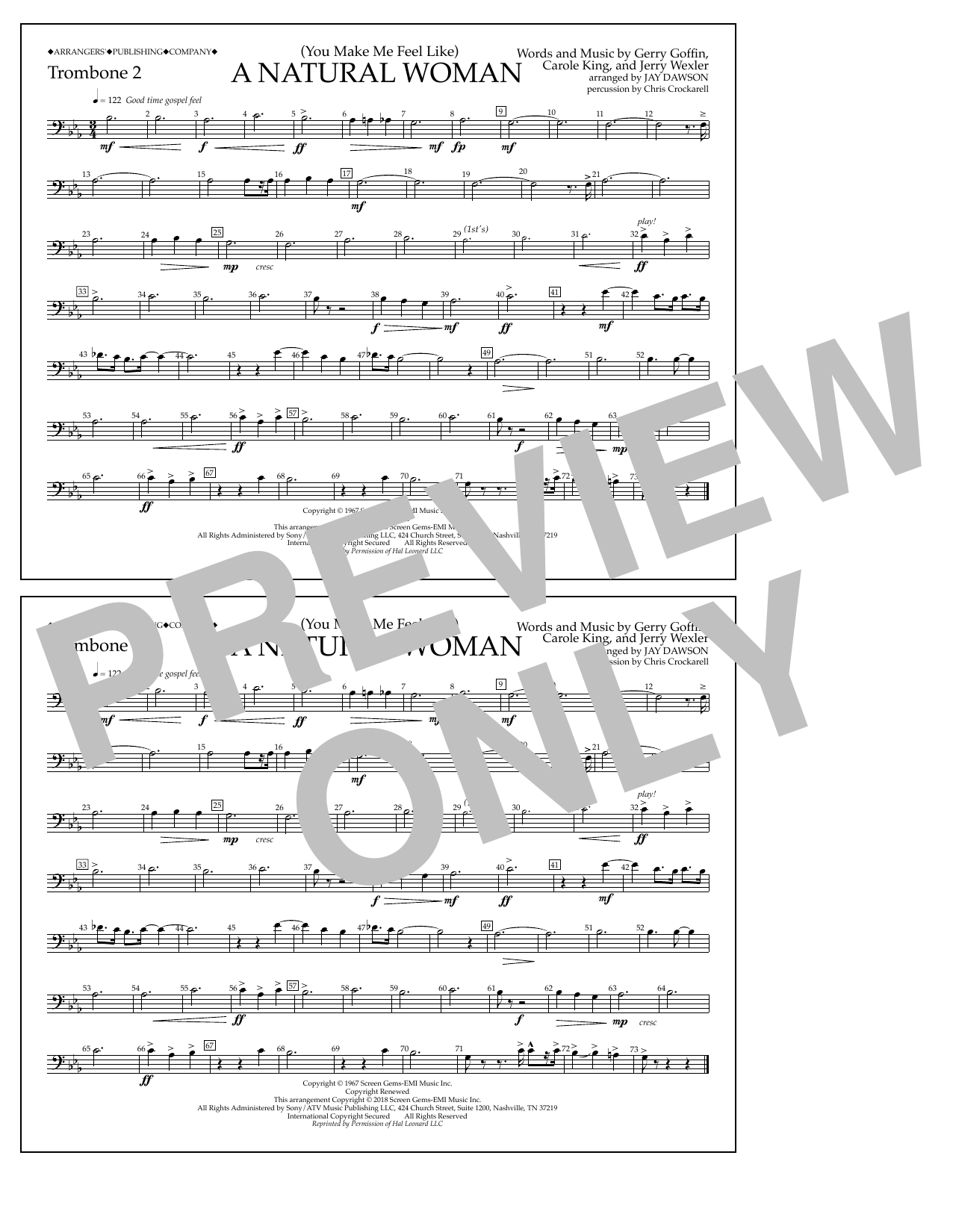 Learn to play Aretha Franklin (You Make Me Feel Like) A Natural Woman (arr. Jay Dawson) - Trombone 2 sheet music for Marching Band in minutes. Price: 7.8900$ Aretha Franklin (You Make Me Feel Like) A Natural Woman (arr. Jay Dawson) - Trombone 2 sheet music notes and chords arranged for Marching Band