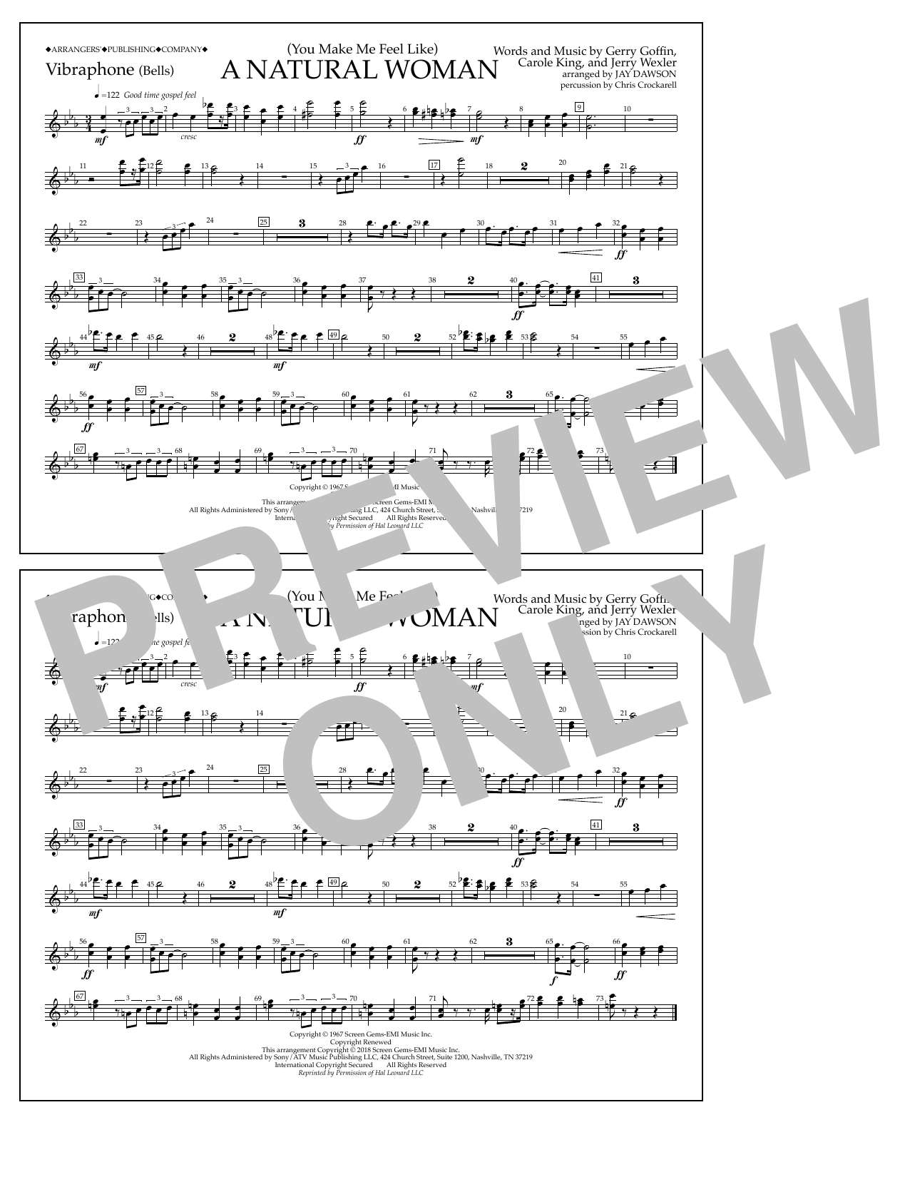 Learn to play Aretha Franklin (You Make Me Feel Like) A Natural Woman (arr. Jay Dawson) - Vibraphone sheet music for Marching Band in minutes. Price: 7.8900$ Aretha Franklin (You Make Me Feel Like) A Natural Woman (arr. Jay Dawson) - Vibraphone sheet music notes and chords arranged for Marching Band