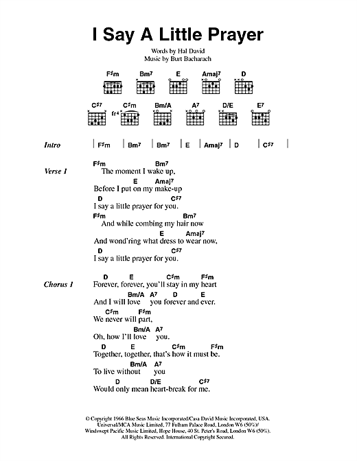 Aretha Franklin I Say A Little Prayer Sheet Music Pdf Notes Chords Broadway Score Guitar Chords Lyrics Download Printable Sku 45254