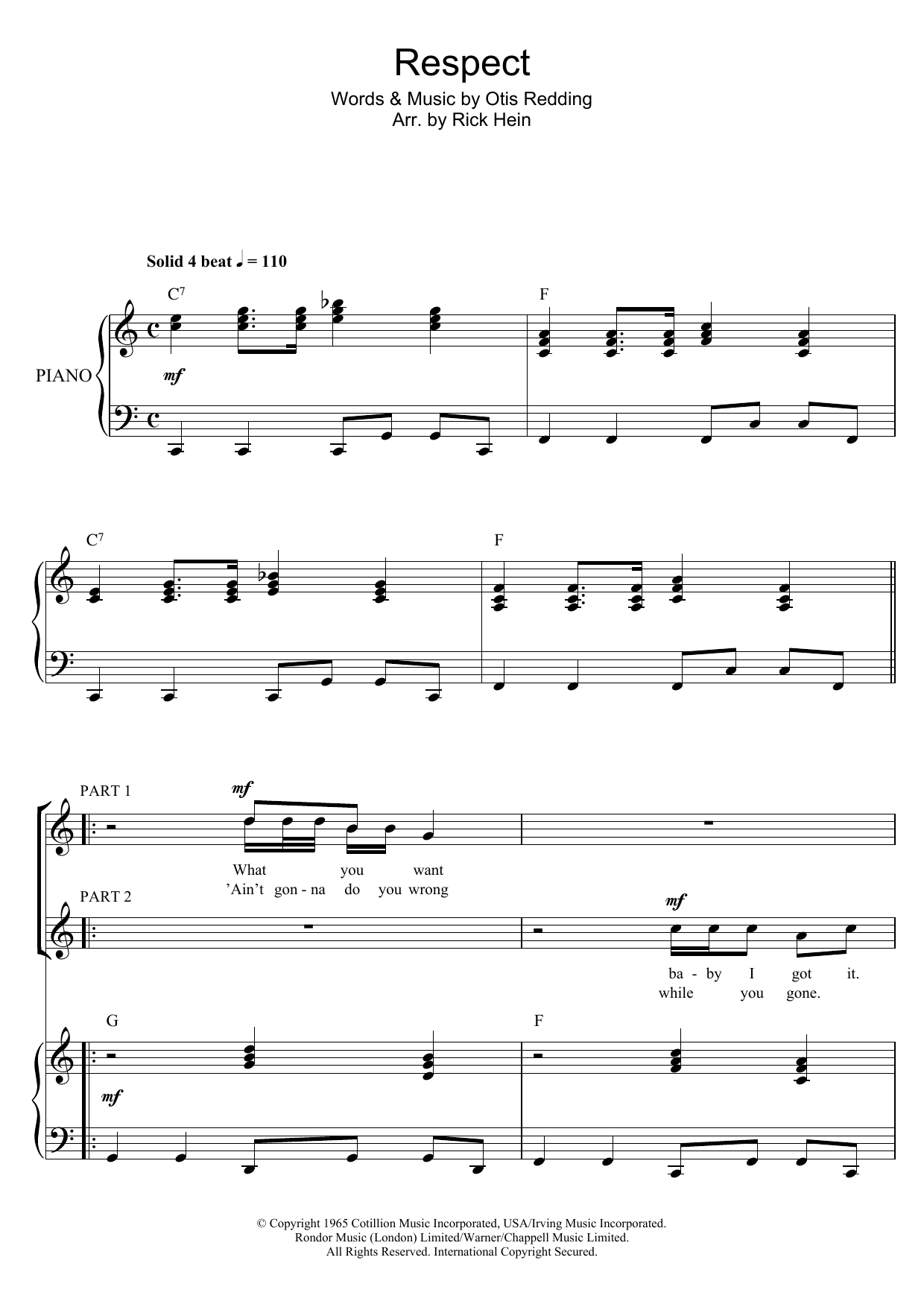Aretha Franklin Respect (arr. Rick Hein) sheet music notes and chords. Download Printable PDF.