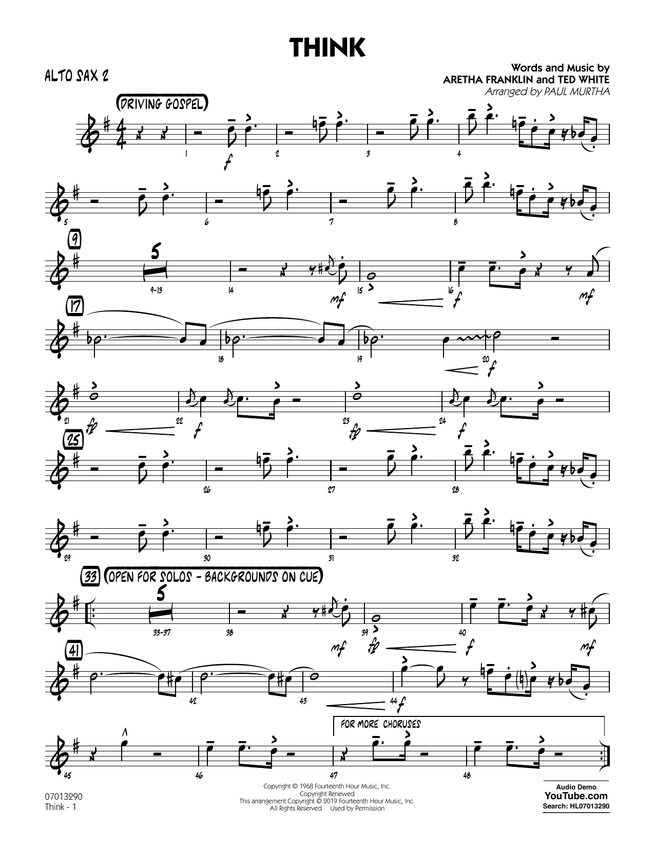 think of me sheet music saxophone