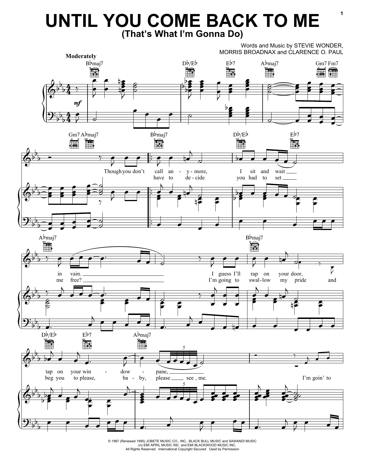 Aretha Franklin Until You Come Back To Me (That's What I'm Gonna Do) sheet music notes and chords. Download Printable PDF.