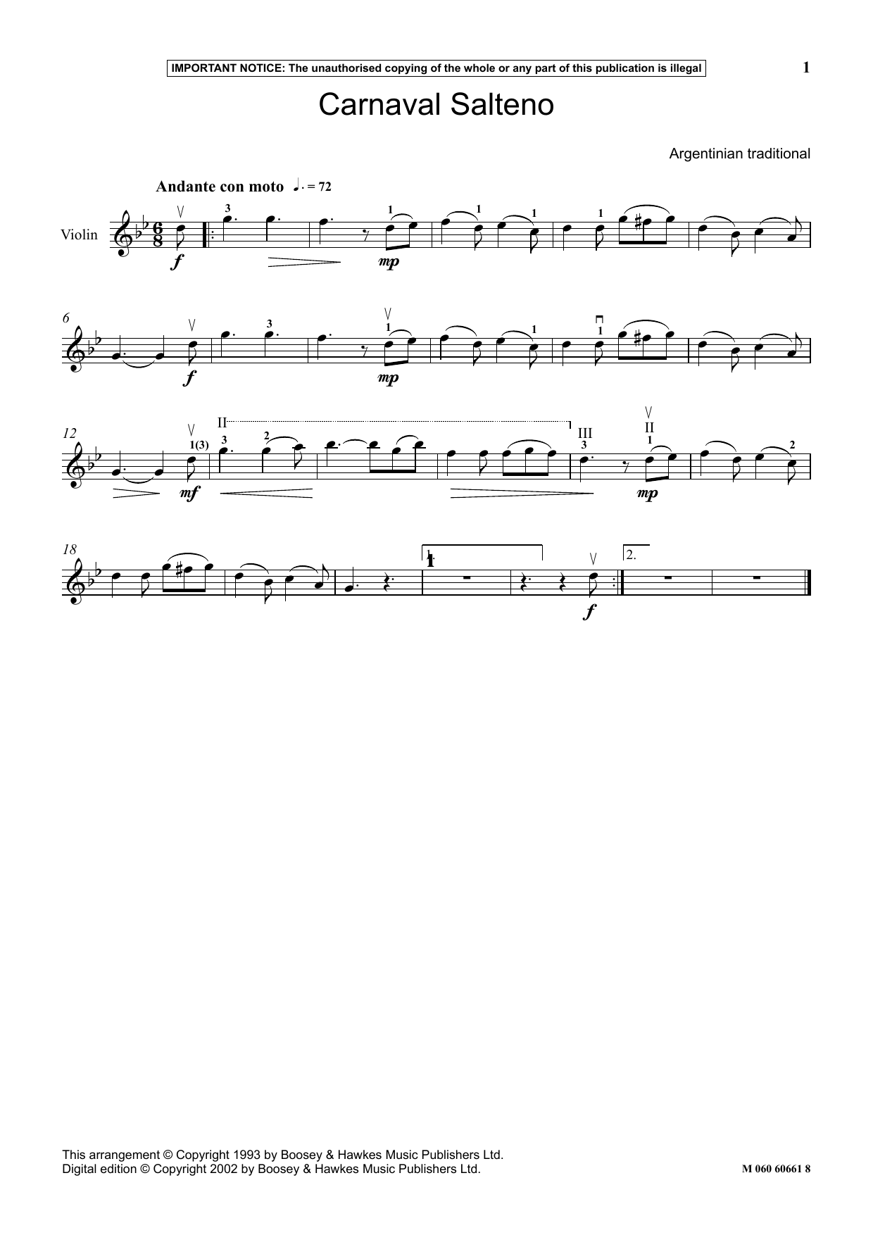 Argentinian Traditional Carnaval Salteno sheet music notes and chords. Download Printable PDF.