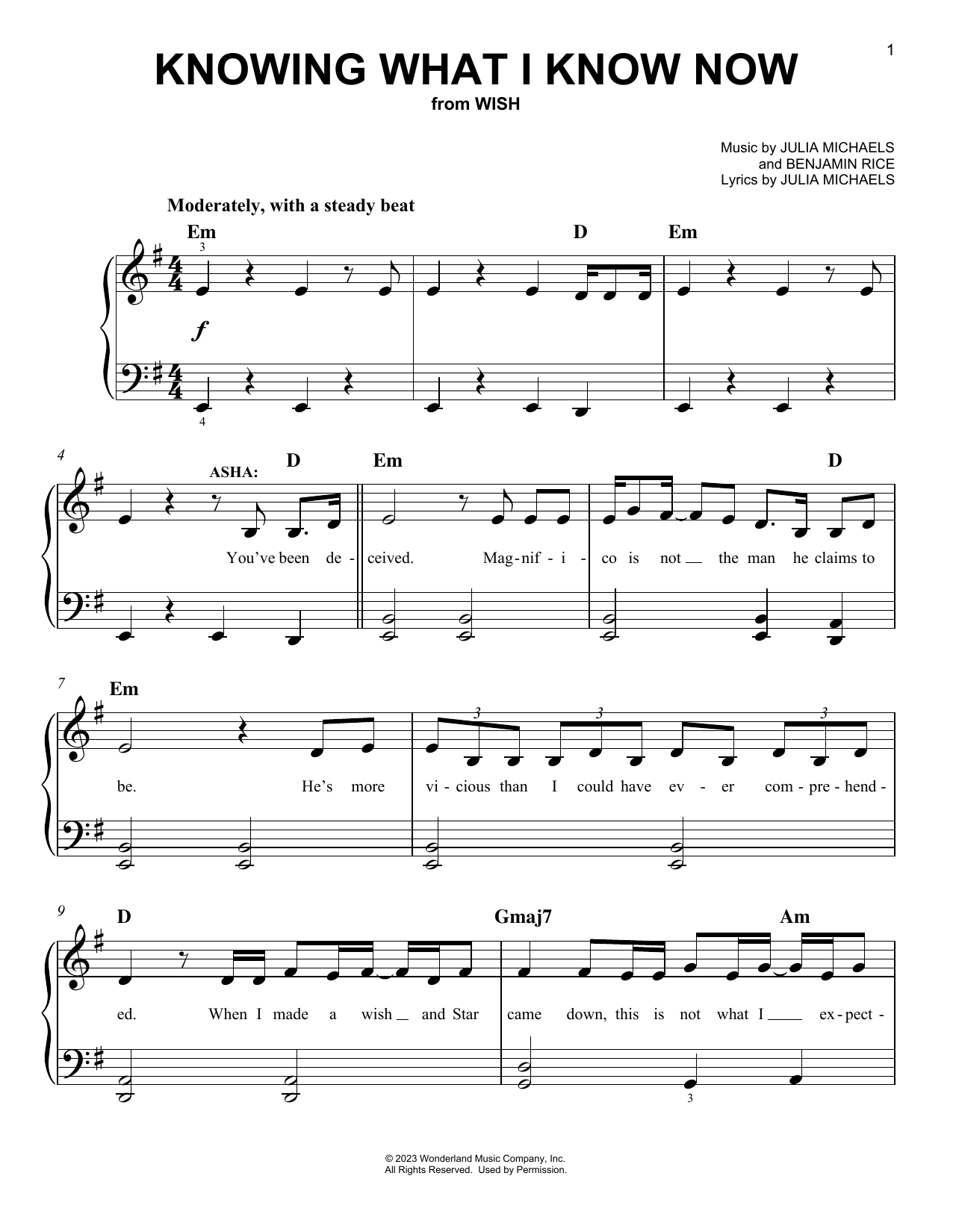 Ariana DeBose, Angelique Cabral and The Cast Of Wish Knowing What I Know Now (from Wish) sheet music notes and chords. Download Printable PDF.