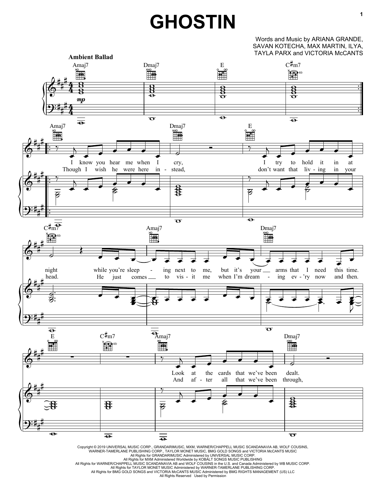 Ariana Grande Ghostin sheet music notes and chords. Download Printable PDF.