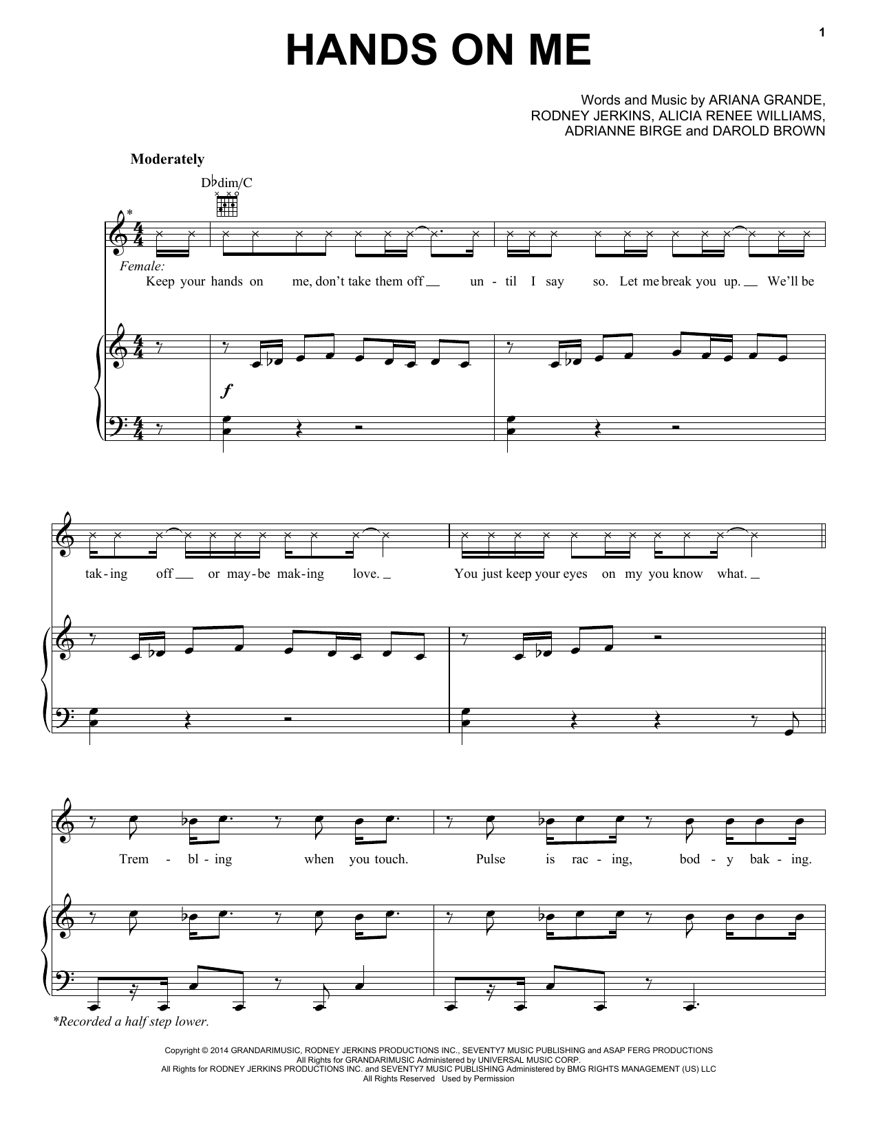 Ariana Grande Hands On Me sheet music notes and chords. Download Printable PDF.