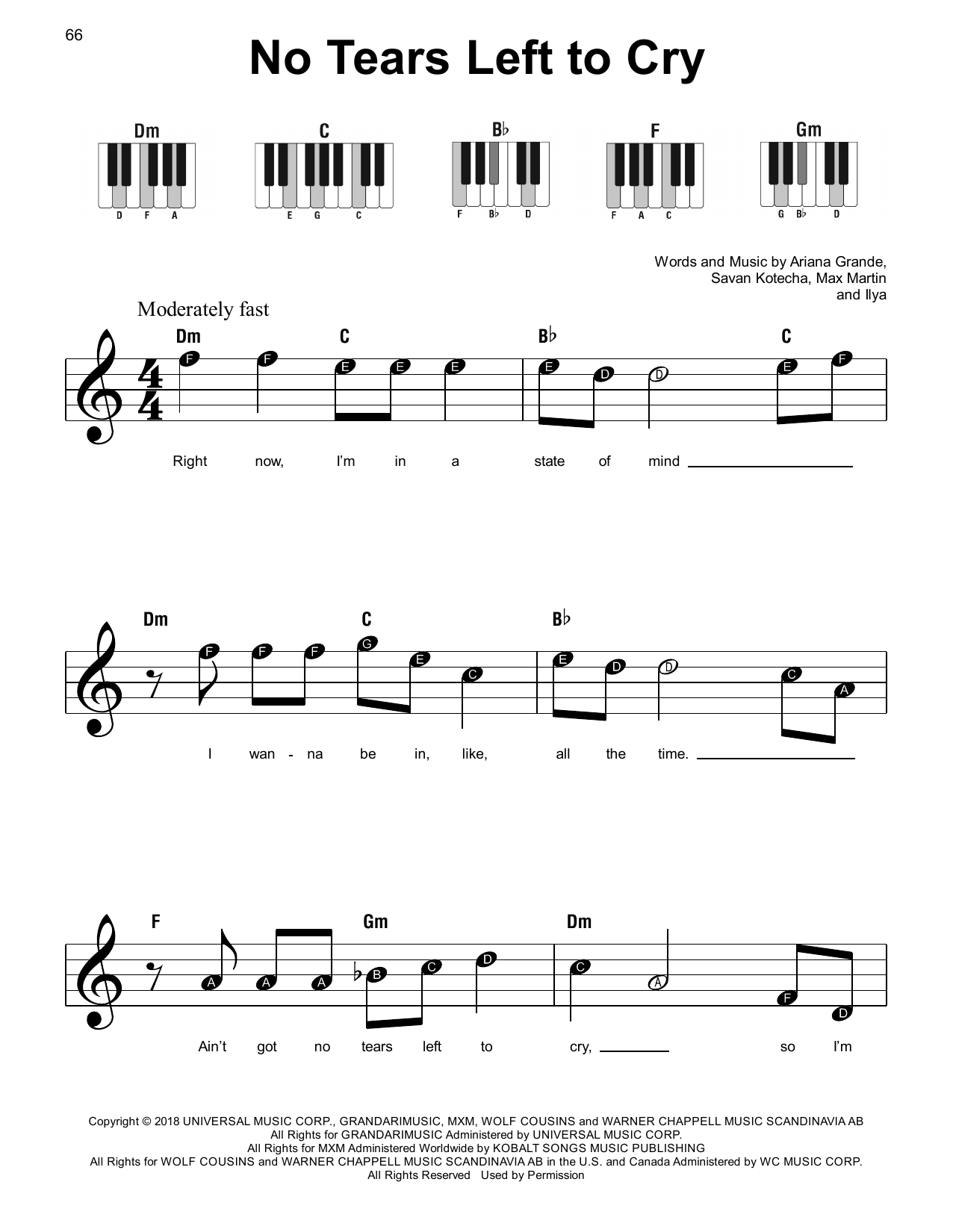 Ariana Grande No Tears Left To Cry sheet music notes and chords. Download Printable PDF.