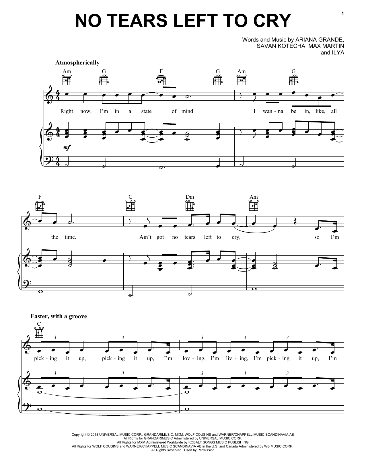 Ariana Grande No Tears Left To Cry Sheet Music Notes Chords Download Printable Easy Guitar Tab Sku 255238