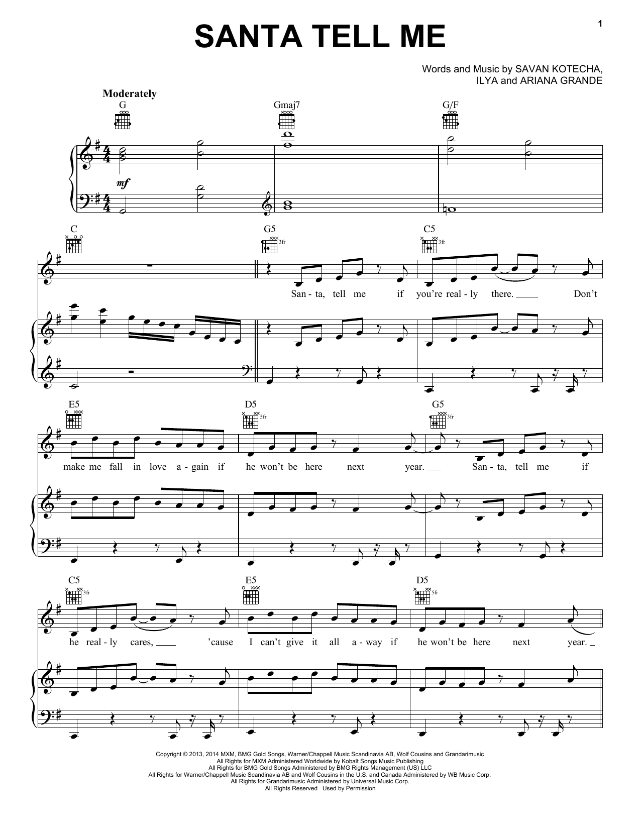 Ariana Grande Santa Tell Me sheet music notes and chords. Download Printable PDF.