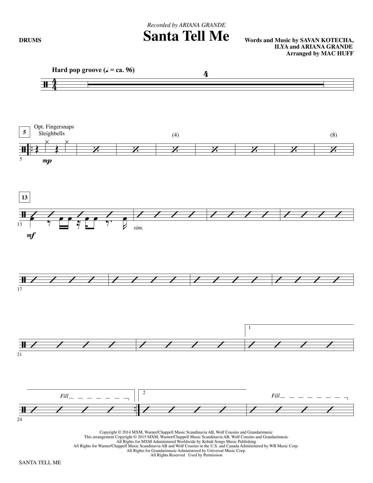 Ariana Grande Santa Tell Me (Arr. Mac Huff) - Drums sheet music notes and chords. Download Printable PDF.