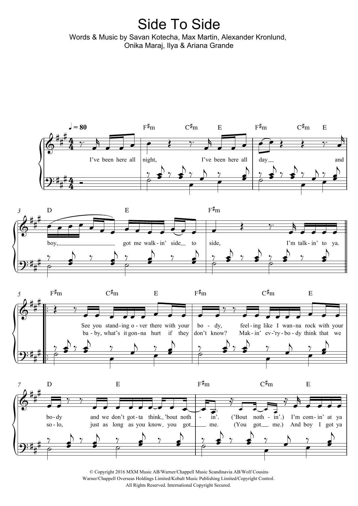 Ariana Grande "Side To Side (Feat. Nicki Minaj)" Sheet Music PDF.