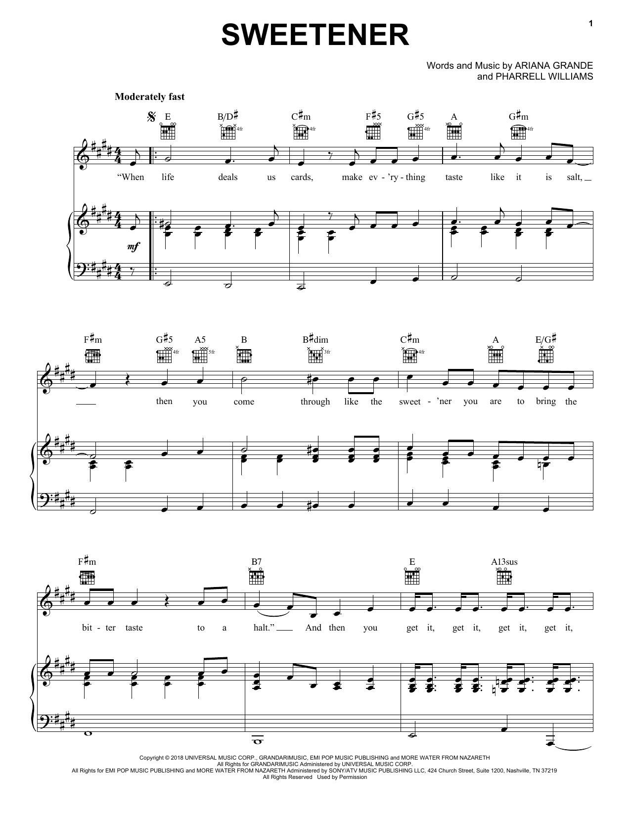 Ariana Grande Sweetener sheet music notes and chords. Download Printable PDF.