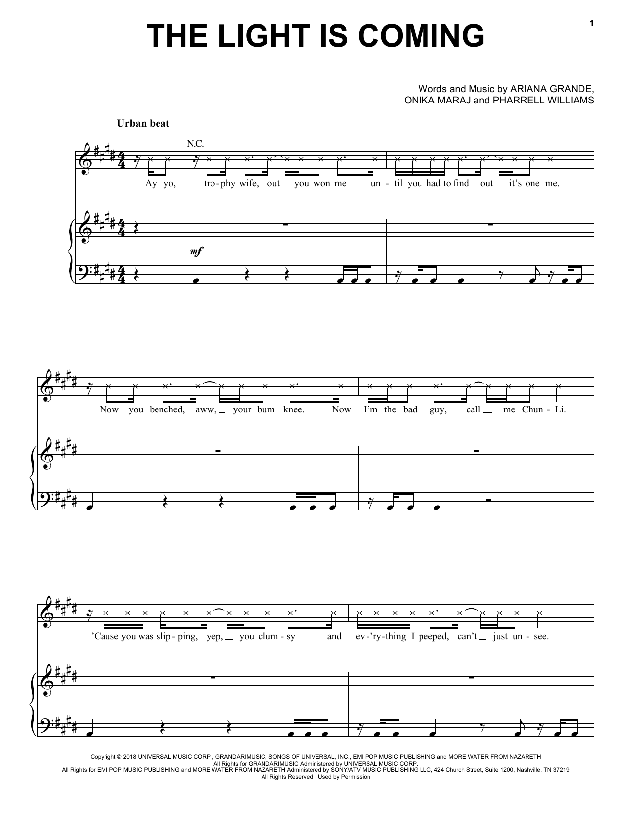 Ariana Grande The Light Is Coming sheet music notes and chords. Download Printable PDF.