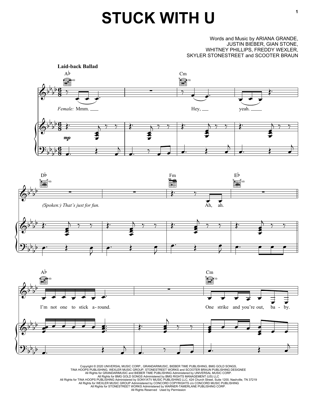 Ariana Grande "Stuck with U" Sheet Music Notes, Chords ft. Justin Bieber | Pop Piano, Vocal ...