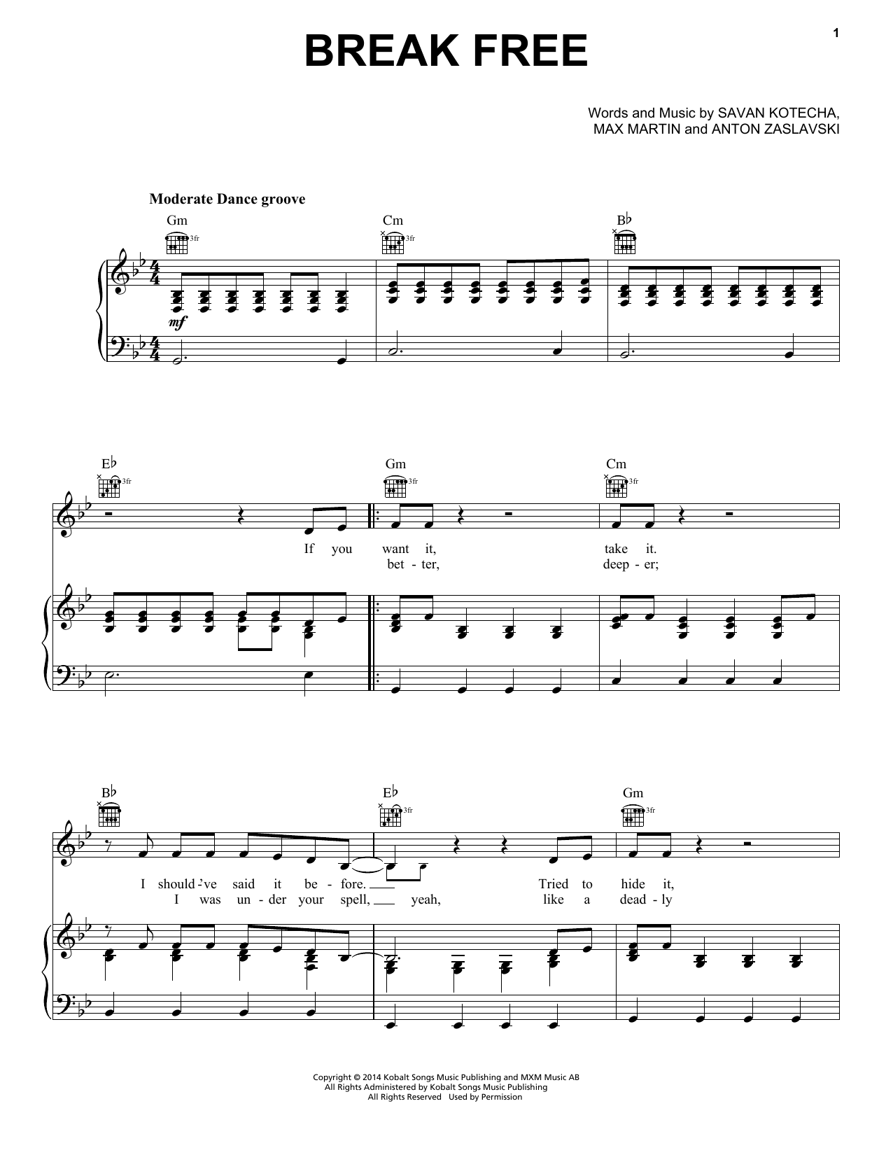 Ariana Grande feat. Zedd Break Free sheet music notes and chords. Download Printable PDF.