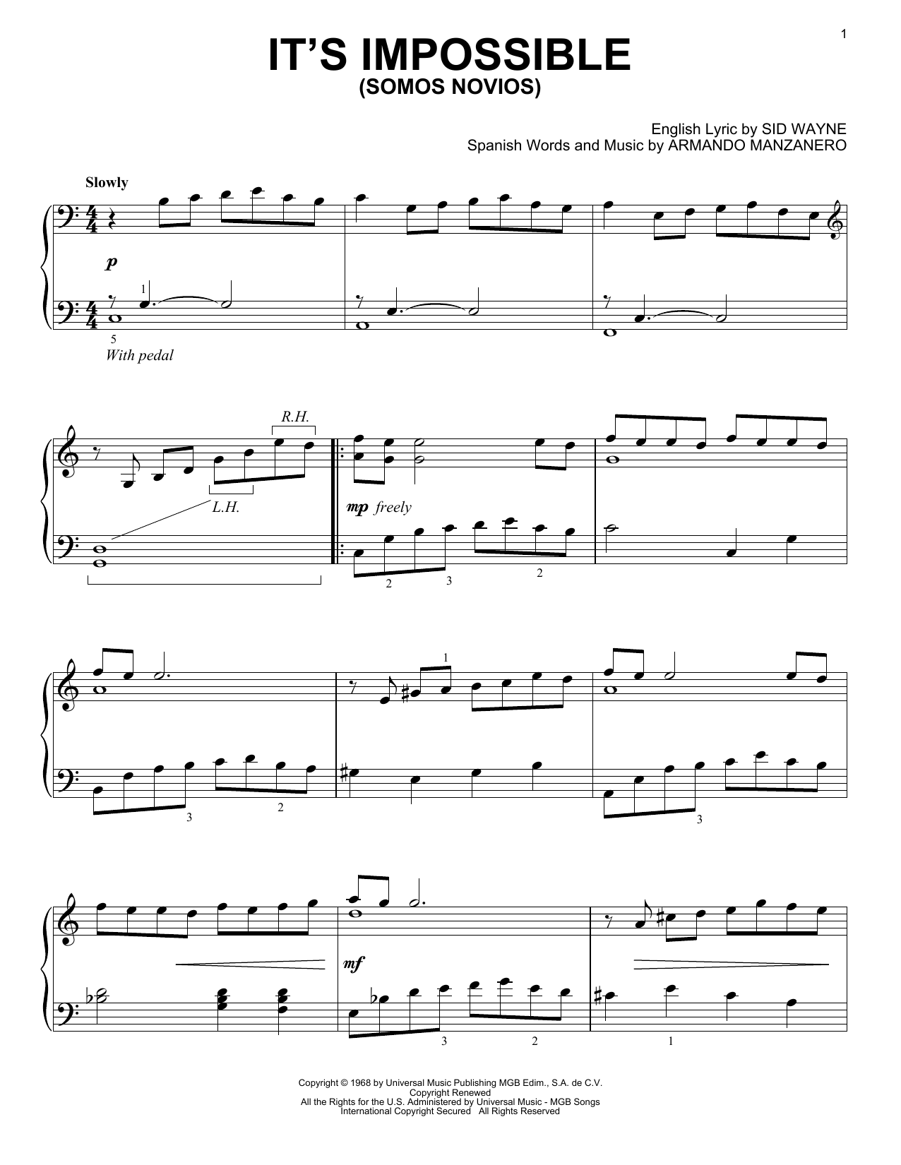 Armando Manzanero It S Impossible Somos Novios Sheet Music Pdf Notes Chords Latin Score Piano Solo Download Printable Sku 159012