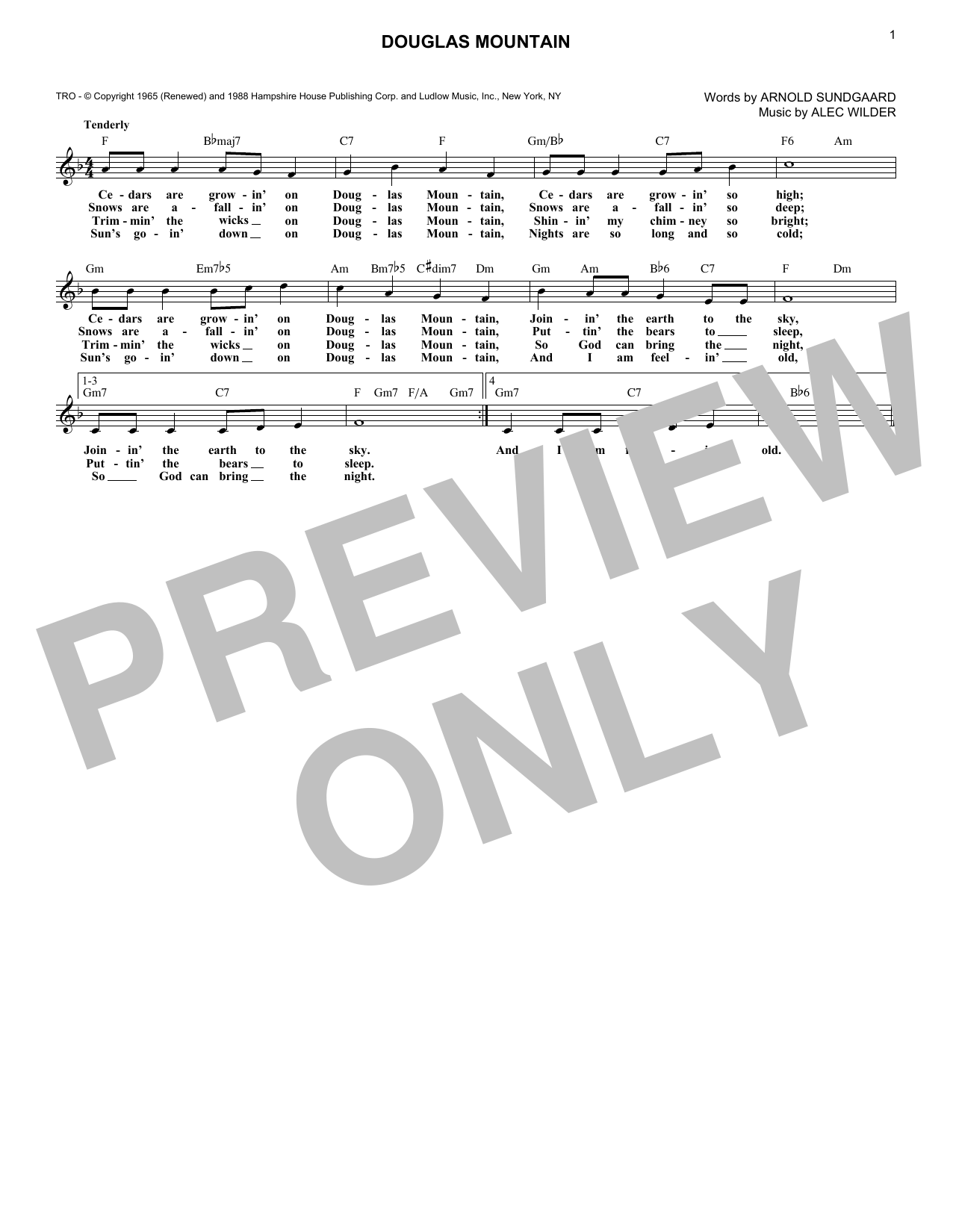 Arnold Sundgaard Douglas Mountain sheet music notes and chords. Download Printable PDF.