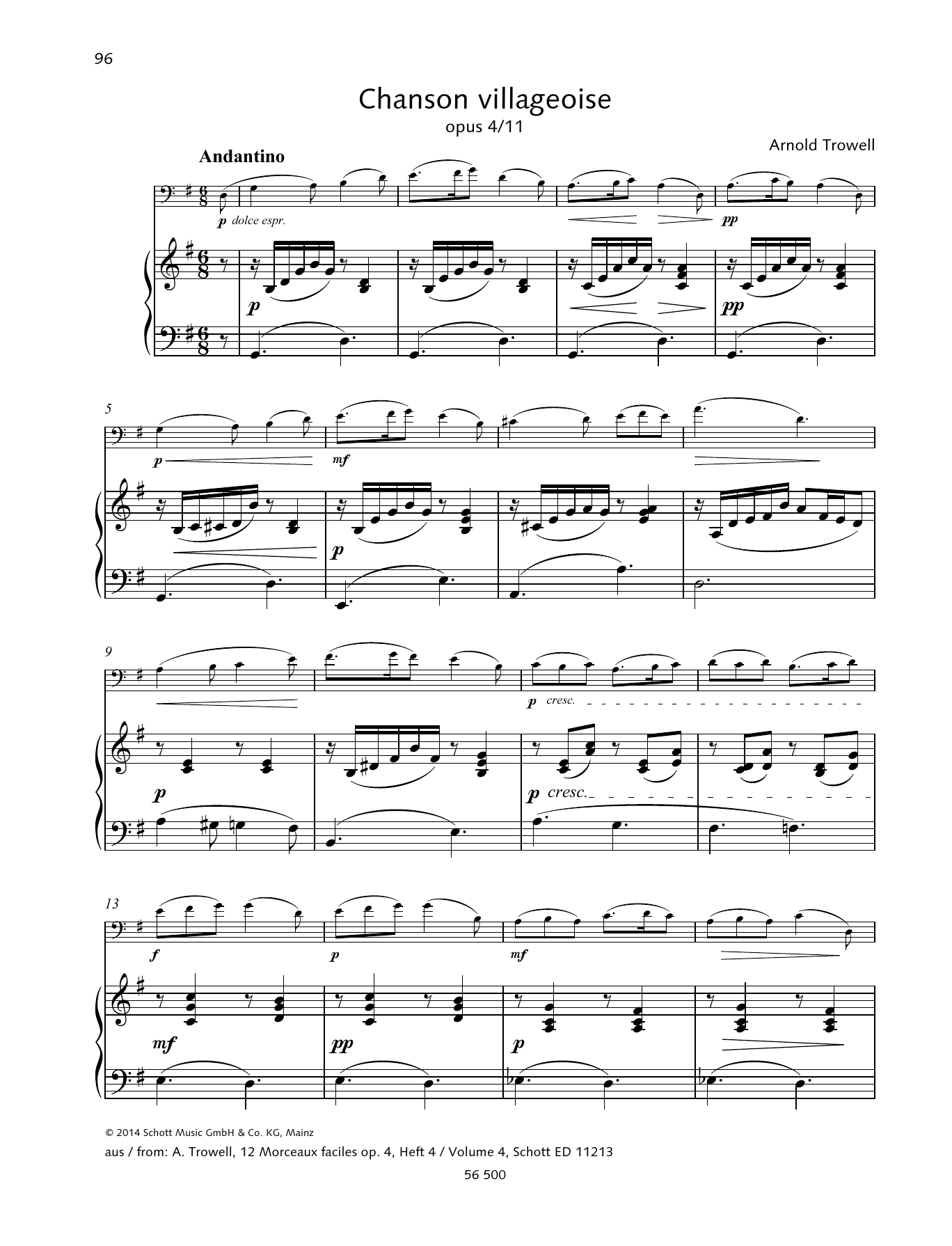 Arnold Trowell Chanson villageoise sheet music notes and chords. Download Printable PDF.