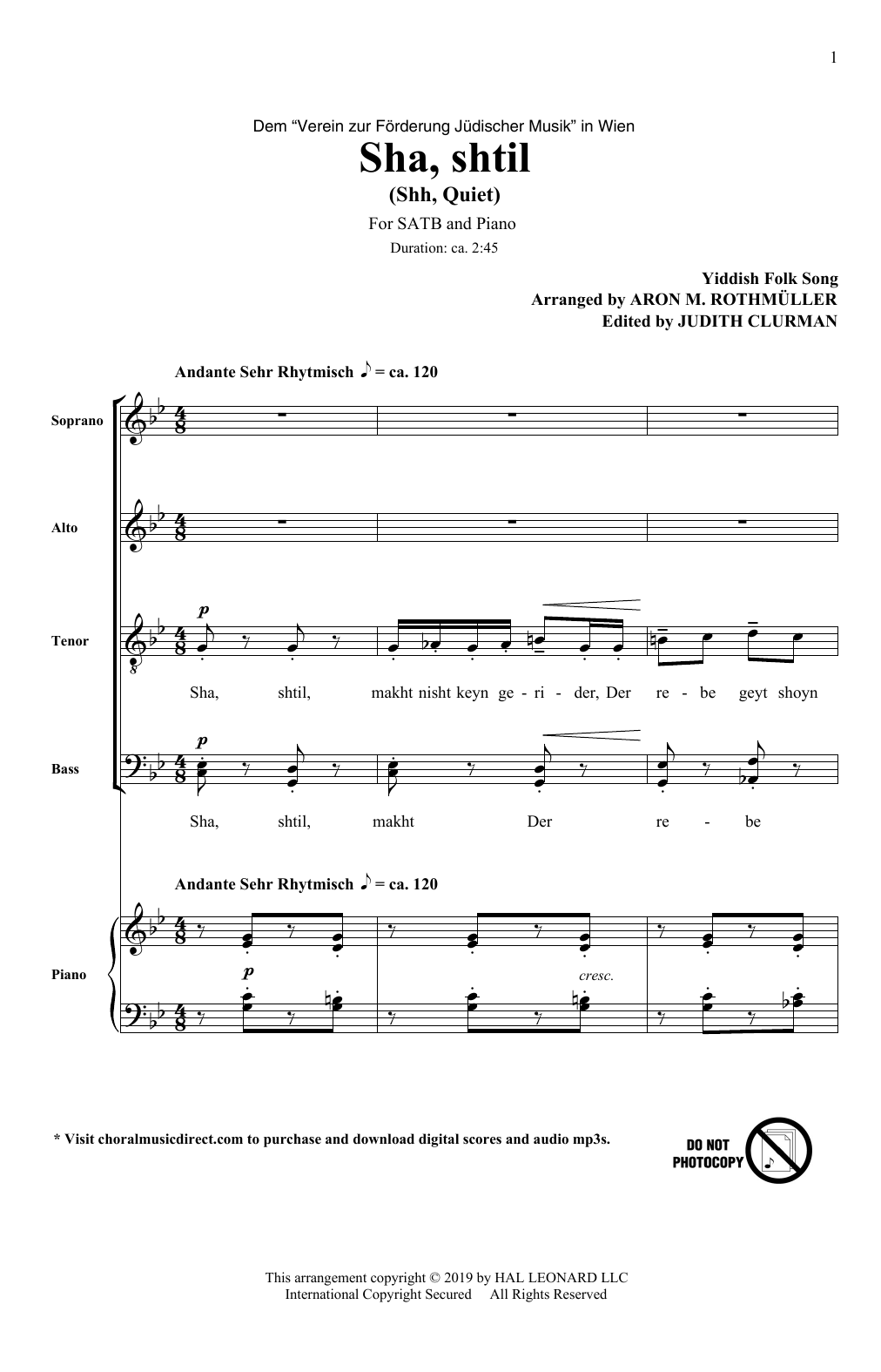 Aron M. Rothmuller Sha, Shtil sheet music notes and chords. Download Printable PDF.