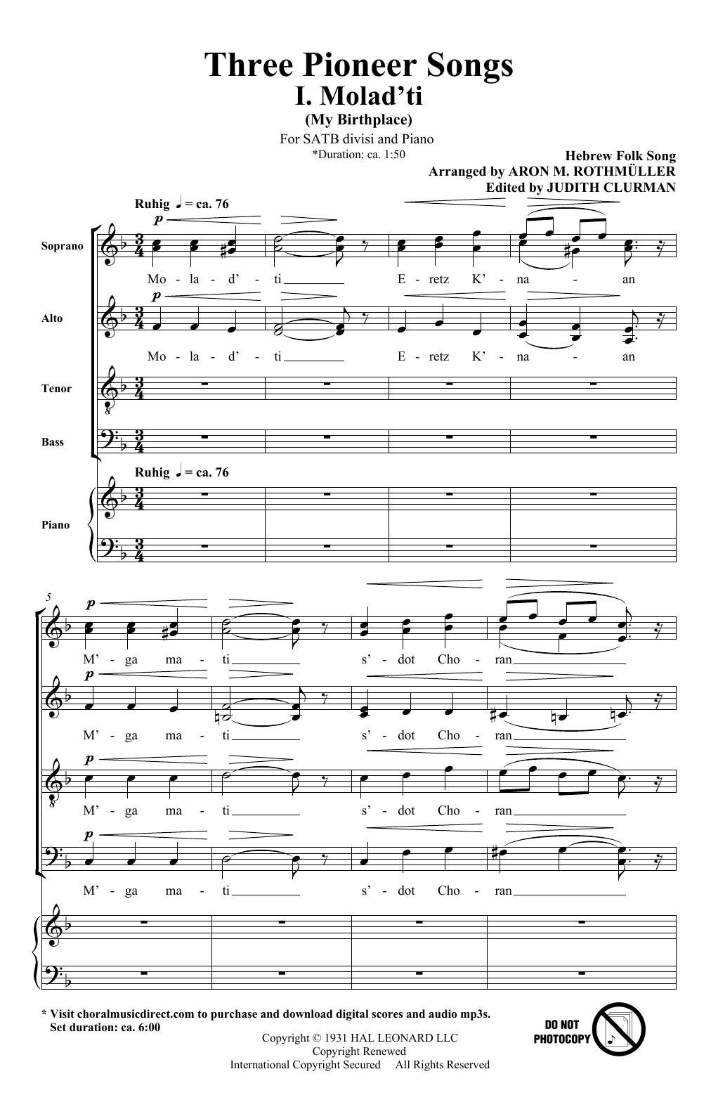 Learn to play Aron M. Rothmuller Three Pioneer Songs sheet music for SATB Choir in minutes. Price: 3.9900$ Aron M. Rothmuller Three Pioneer Songs sheet music notes and chords arranged for SATB Choir