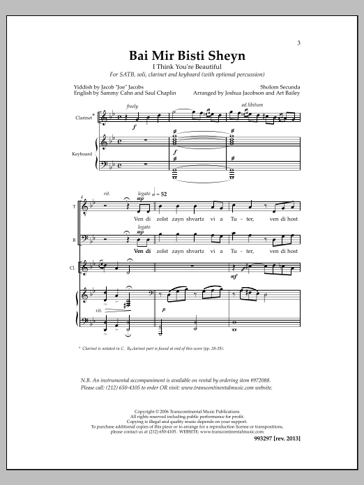Learn to play Art Bailey Bai Mir Bisti Sheyn sheet music for SATB Choir in minutes. Price: 3.9900$ Art Bailey Bai Mir Bisti Sheyn sheet music notes and chords arranged for SATB Choir