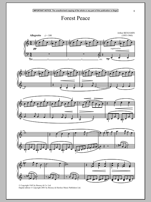 Learn to play Arthur Benjamin Forest Peace sheet music for Piano Solo in minutes. Arthur Benjamin Forest Peace sheet music notes and chords