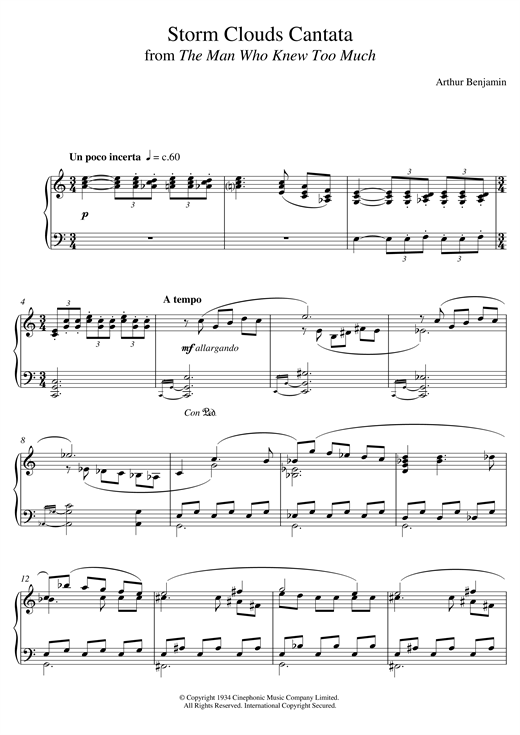 Learn to play Arthur Benjamin The Storm Clouds Cantata sheet music for Piano Solo in minutes. Arthur Benjamin The Storm Clouds Cantata sheet music notes and chords. Download Printable PDF.