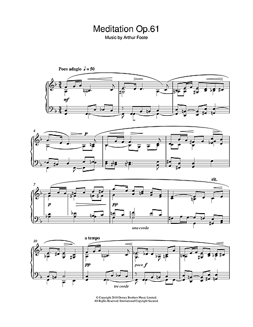 Learn to play Arthur Foote Meditation Op.61 sheet music for Piano Solo in minutes. Arthur Foote Meditation Op.61 sheet music notes and chords. Download Printable PDF.