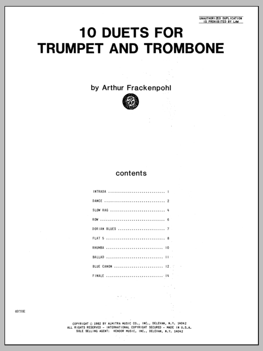 Learn to play Arthur Frackenpohl 10 Duets For Trumpet And Trombone sheet music for Brass Ensemble in minutes. Arthur Frackenpohl 10 Duets For Trumpet And Trombone sheet music notes and chords