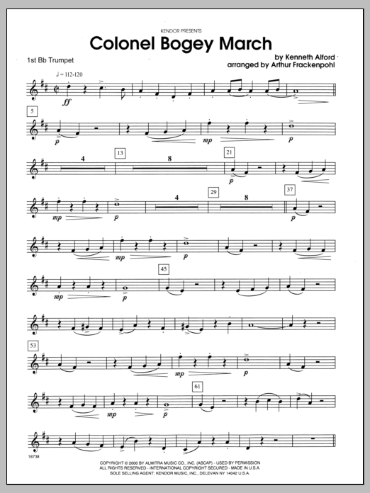 Arthur Frackenpohl Colonel Bogey March 1st Bb Trumpet Sheet Music Notes Chords Download Printable Pdf 322273 Score