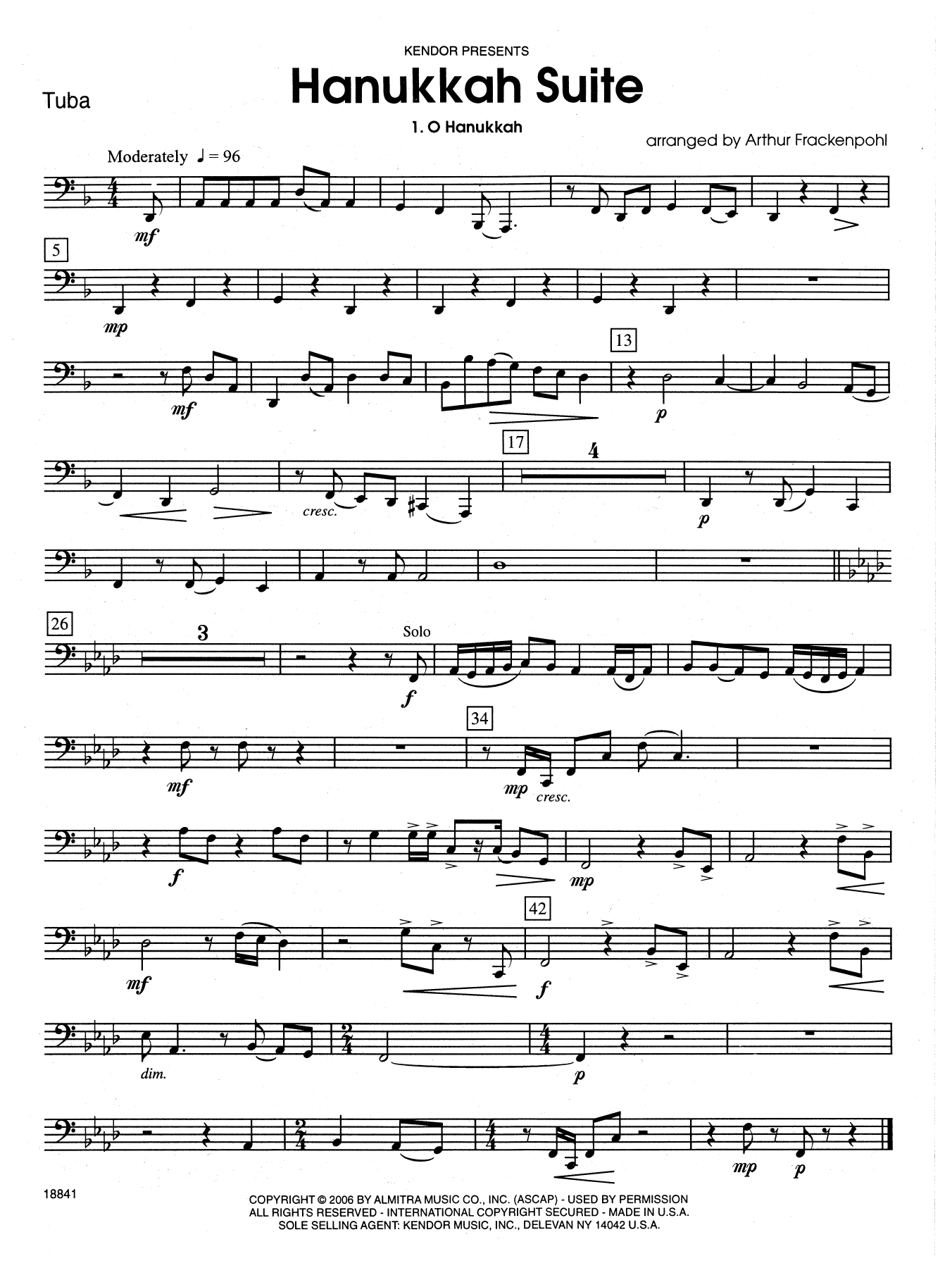 Arthur Frackenpohl Hanukkah Suite - Tuba sheet music notes and chords. Download Printable PDF.