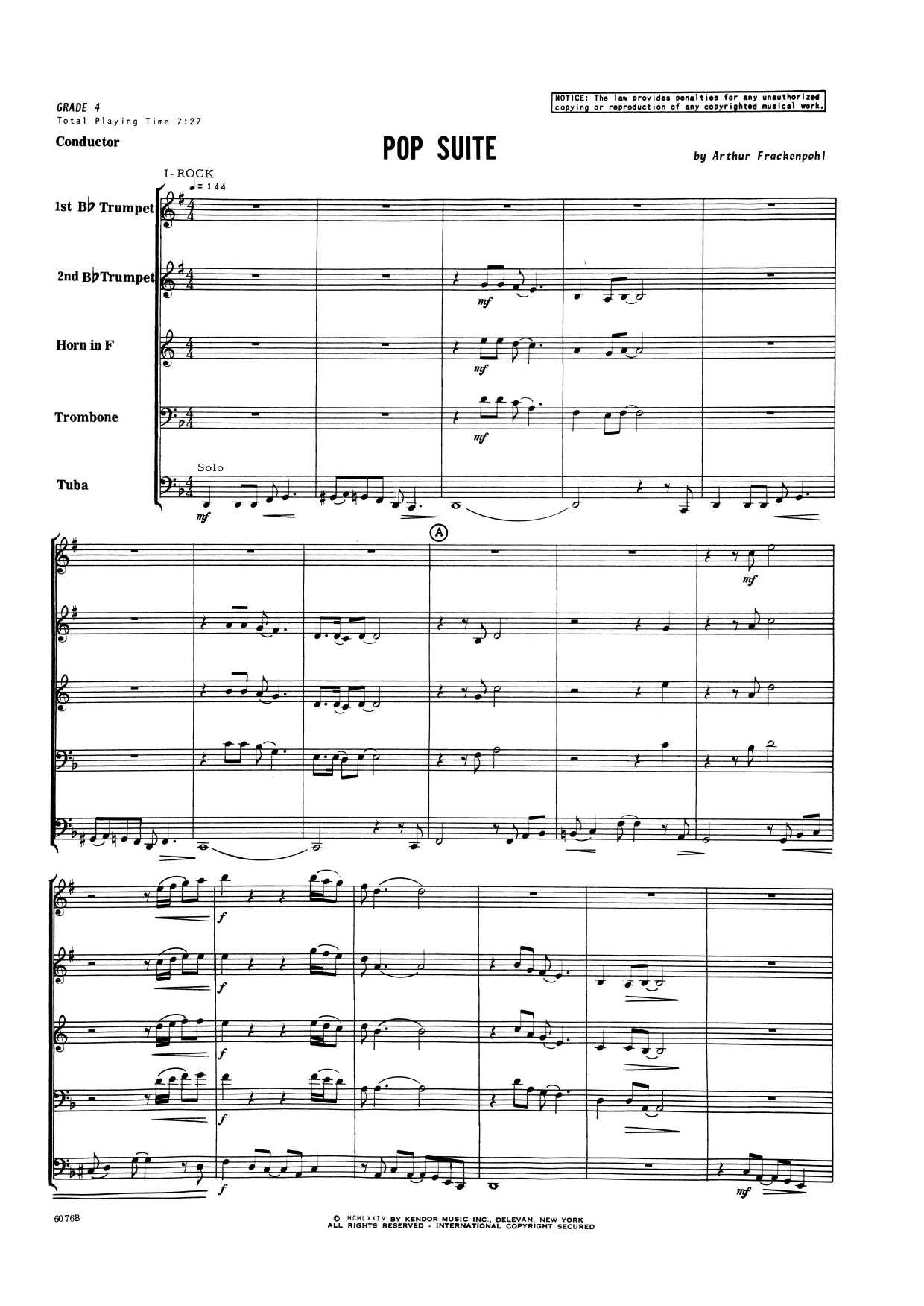 Learn to play Arthur Frackenpohl Pop Suite - Full Score sheet music for Brass Ensemble in minutes. Arthur Frackenpohl Pop Suite - Full Score sheet music notes and chords. Download Printable PDF.