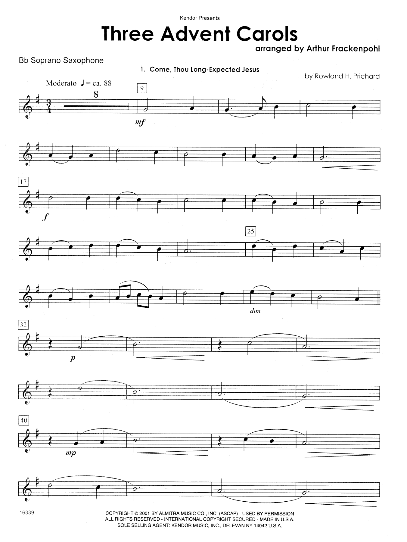 Arthur Frackenpohl Three Advent Carols - Bb Soprano Sax sheet music notes and chords. Download Printable PDF.