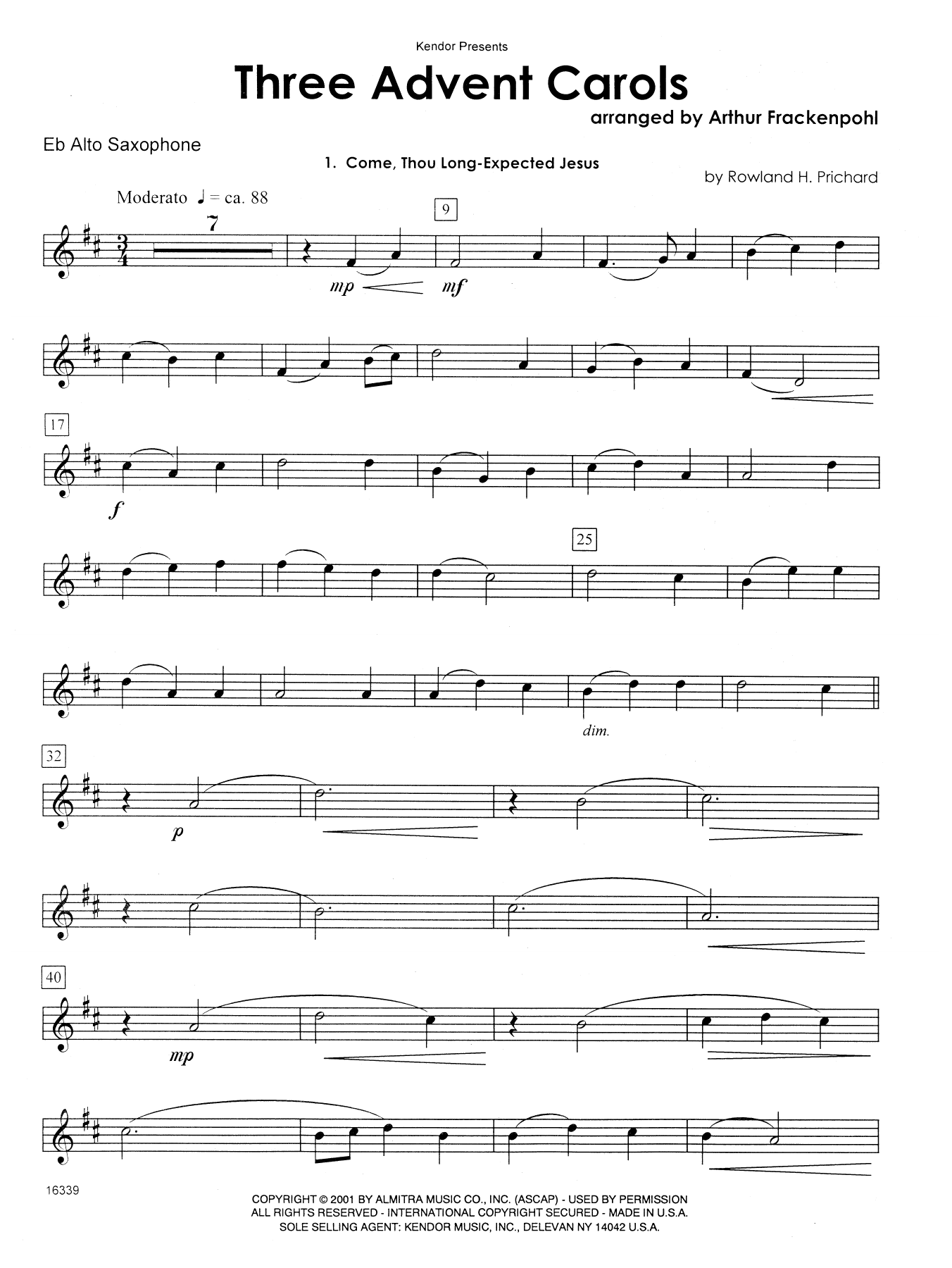 Arthur Frackenpohl Three Advent Carols - Eb Alto Saxophone sheet music notes and chords. Download Printable PDF.