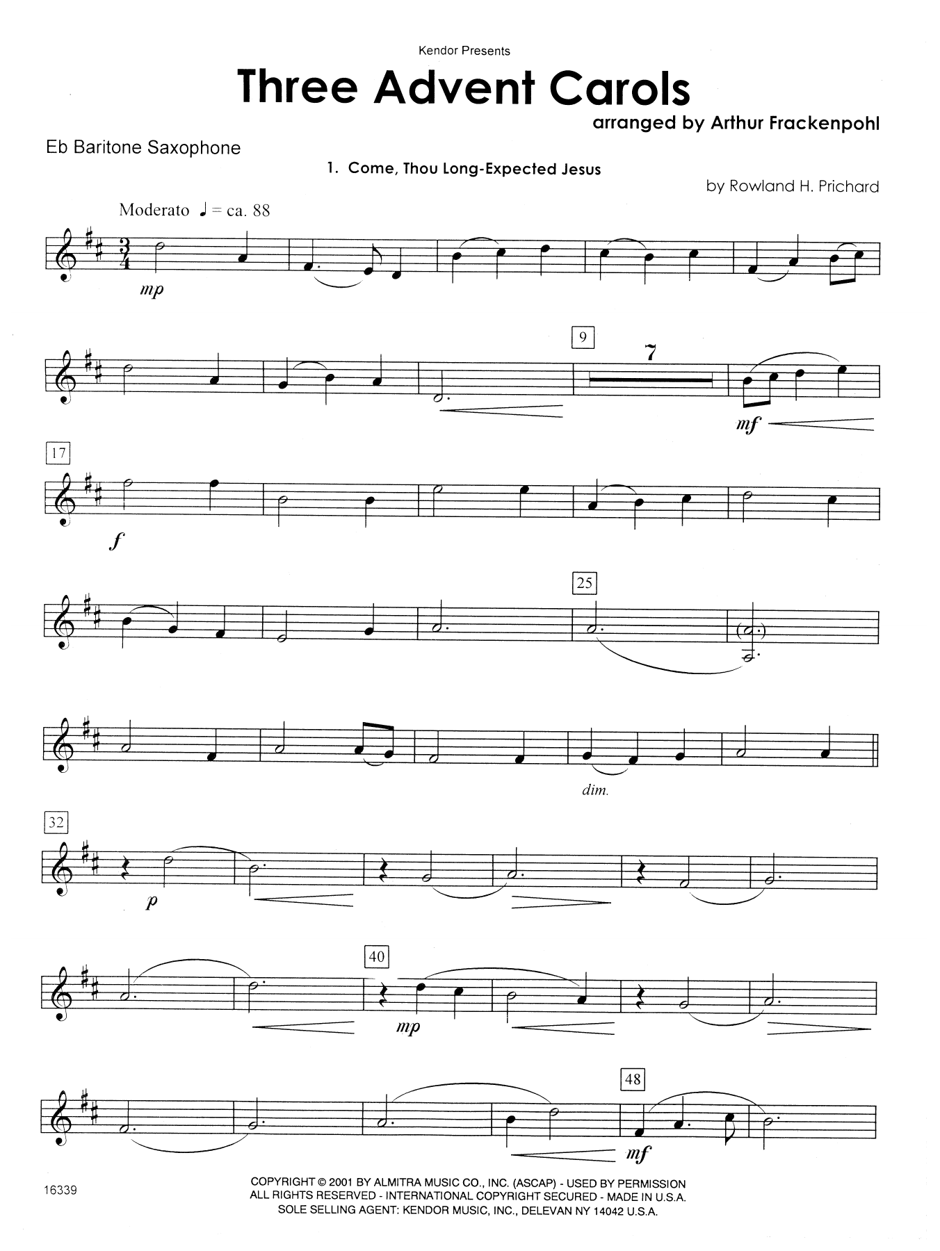 Arthur Frackenpohl Three Advent Carols - Eb Baritone Saxophone sheet music notes and chords. Download Printable PDF.