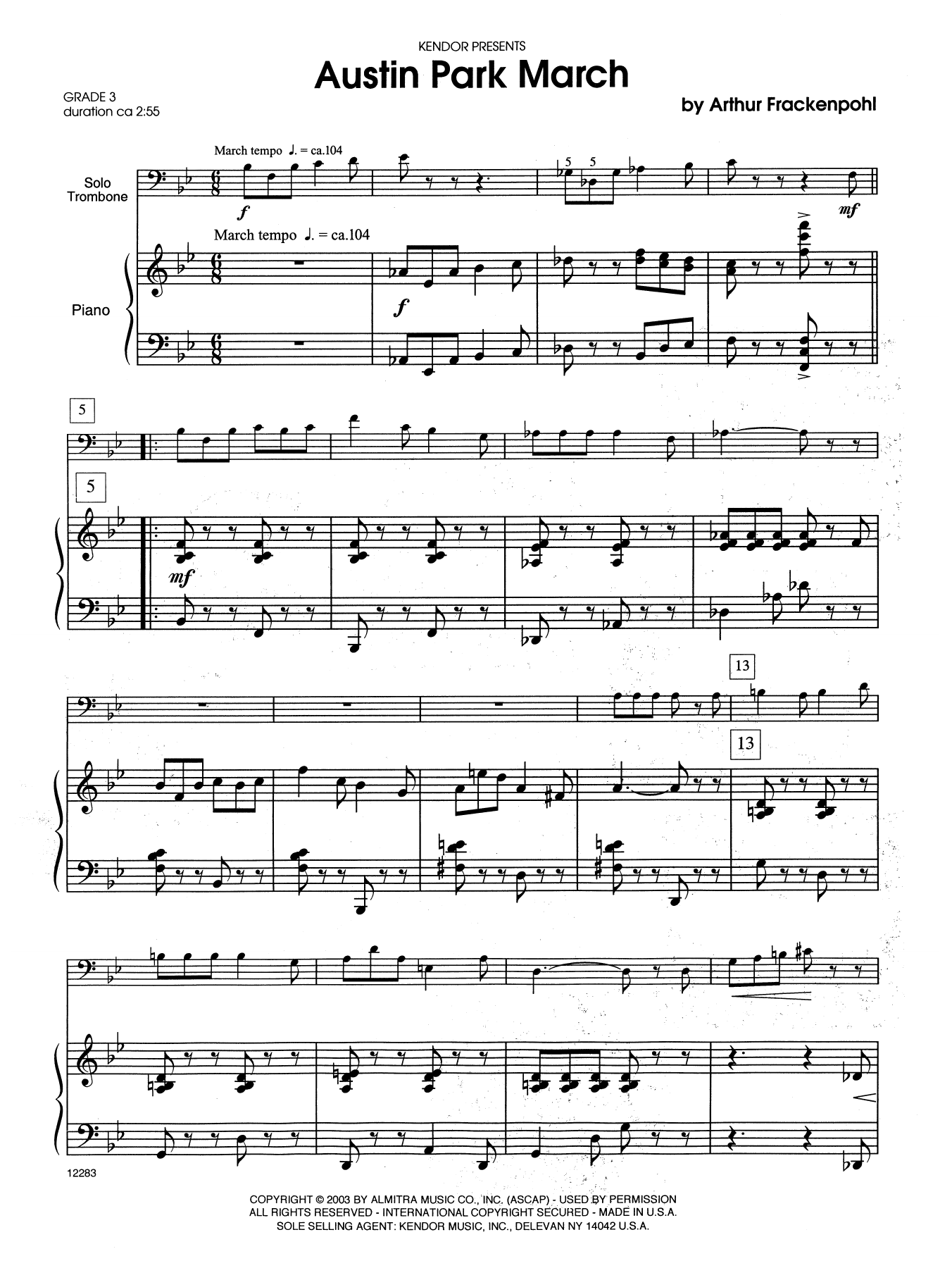 Learn to play Arthur Frankenpohl Austin Park March - Piano Accompaniment sheet music for Brass Solo in minutes. Arthur Frankenpohl Austin Park March - Piano Accompaniment sheet music notes and chords. Download Printable PDF.