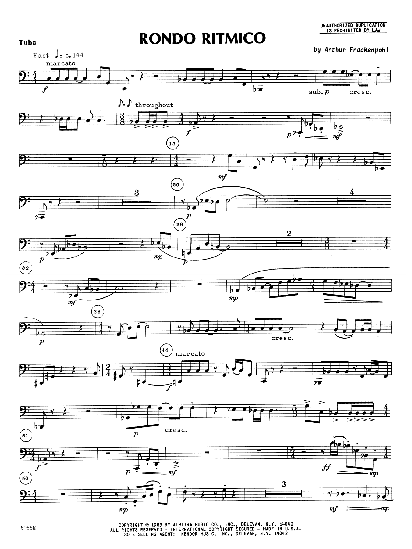 Learn to play Arthur Frankenpohl Rondo Ritmico - Tuba sheet music for Brass Ensemble in minutes. Arthur Frankenpohl Rondo Ritmico - Tuba sheet music notes and chords. Download Printable PDF.