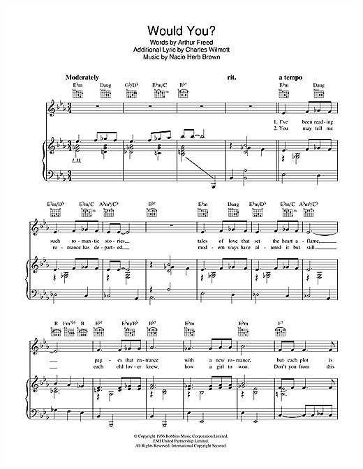 Arthur Freed Would You? sheet music notes and chords. Download Printable PDF.