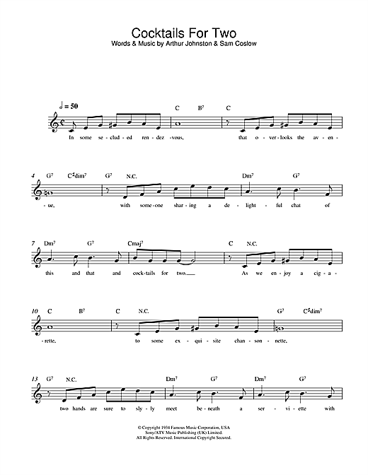 Learn to play Arthur Johnston Cocktails For Two sheet music for Lead Sheet / Fake Book in minutes. Price: 5.9900$ Arthur Johnston Cocktails For Two sheet music notes and chords arranged for Lead Sheet / Fake Book