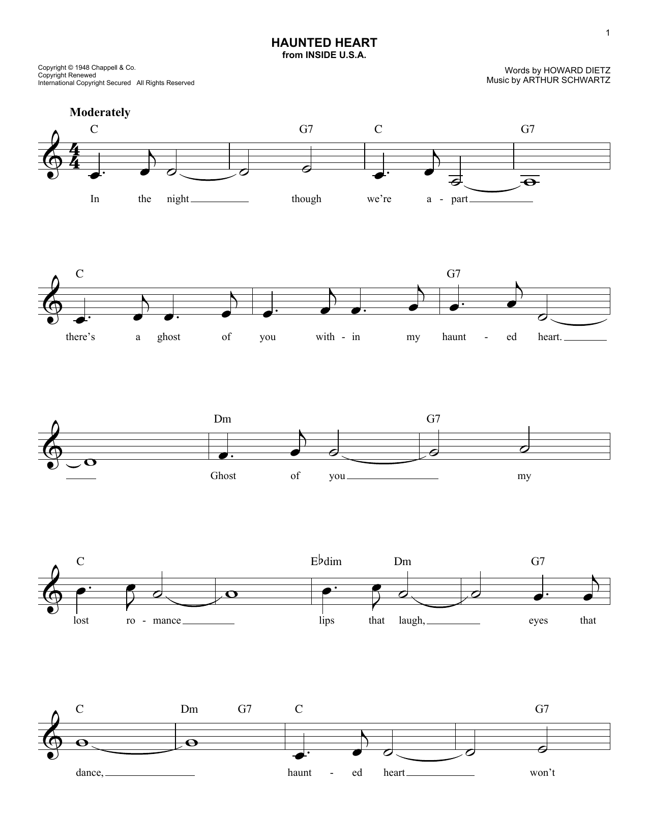 Arthur Schwartz Haunted Heart sheet music notes and chords. Download Printable PDF.