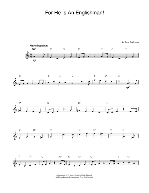 Arthur Seymour Sullivan For He Is An Englishman sheet music notes and chords. Download Printable PDF.