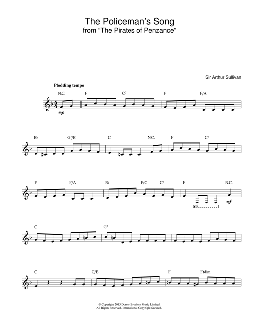 Arthur Seymour Sullivan Policeman's Song (from The Pirates Of Penzance) sheet music notes and chords. Download Printable PDF.
